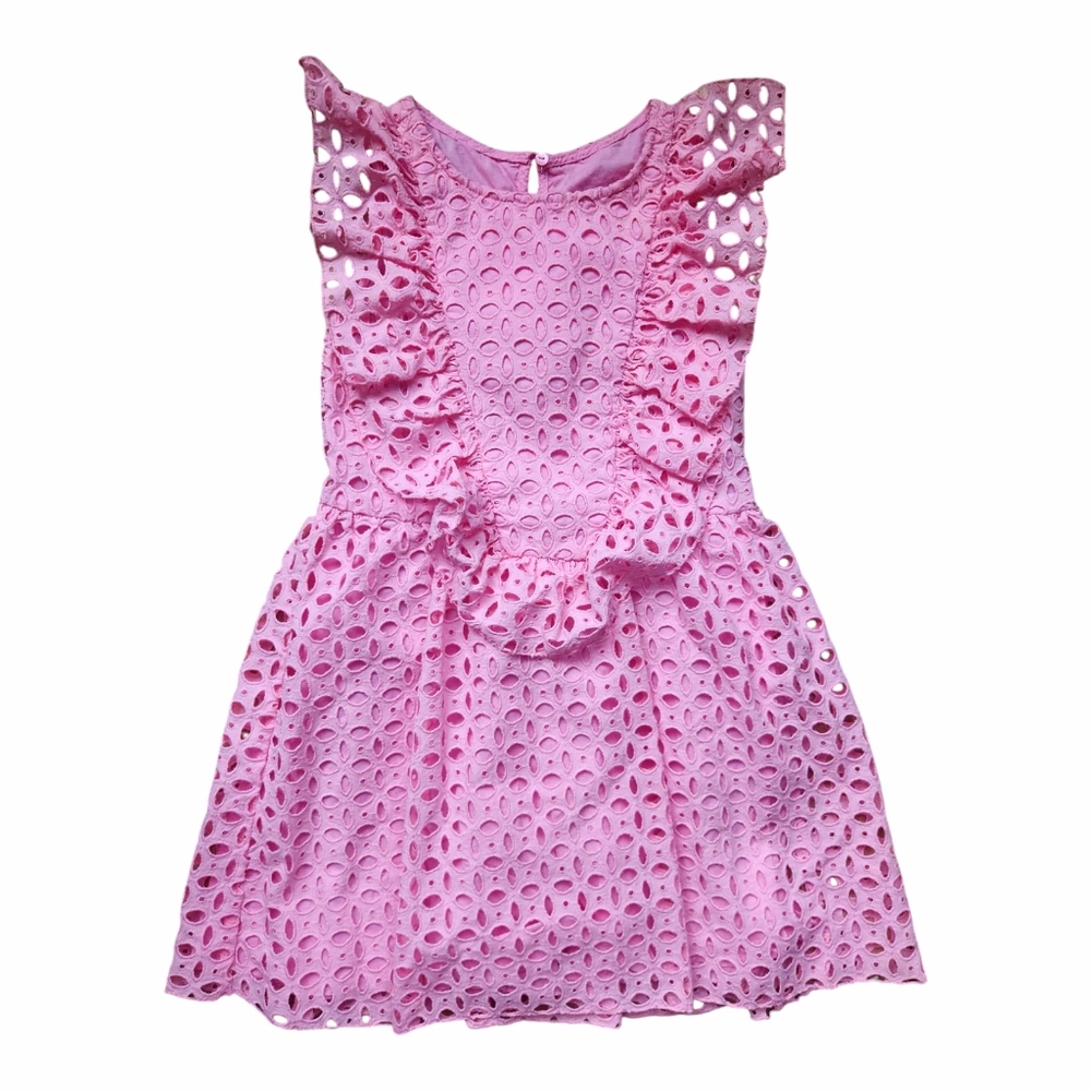 Zara Dress Girls Pink Eyelet Spring Easter Mini Ruffle Flutter Sleeve Size 9